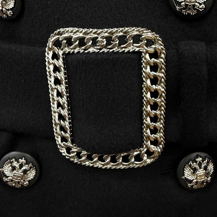 極美品★CHANEL シャネル P36033 カシミヤ100％ ココマークボタン チェーンデザインバックル ダブルブレスト コート ブラック 36 正規品