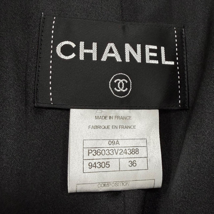 極美品★CHANEL シャネル P36033 カシミヤ100％ ココマークボタン チェーンデザインバックル ダブルブレスト コート ブラック 36 正規品