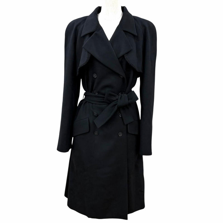 極美品★CHANEL シャネル P36435 カシミヤ100％ ベルト付 ココマークボタン ロングコート ブラック FR 40 フランス製 正規品 レディース