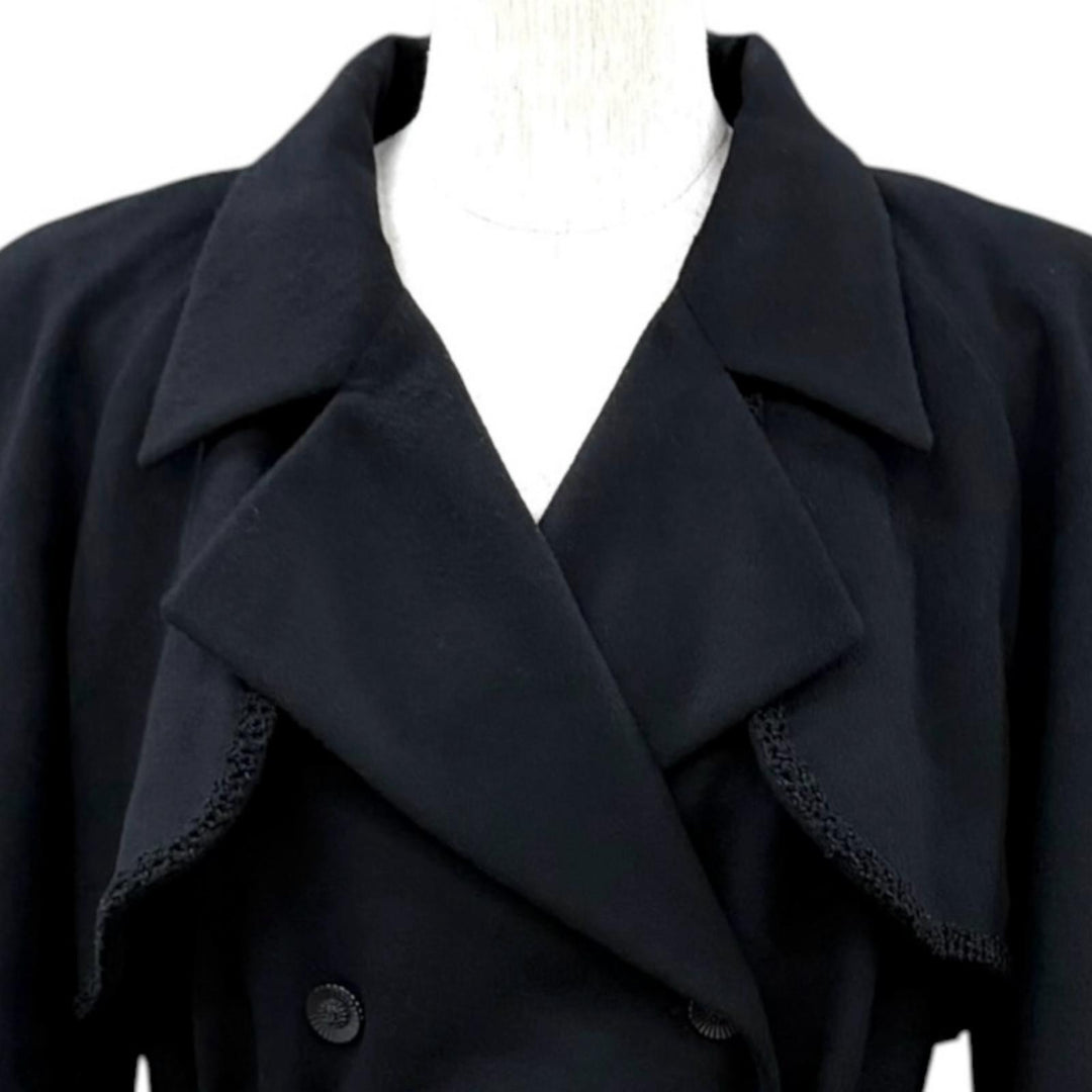 極美品★CHANEL シャネル P36435 カシミヤ100％ ベルト付 ココマークボタン ロングコート ブラック FR 40 フランス製 正規品 レディース