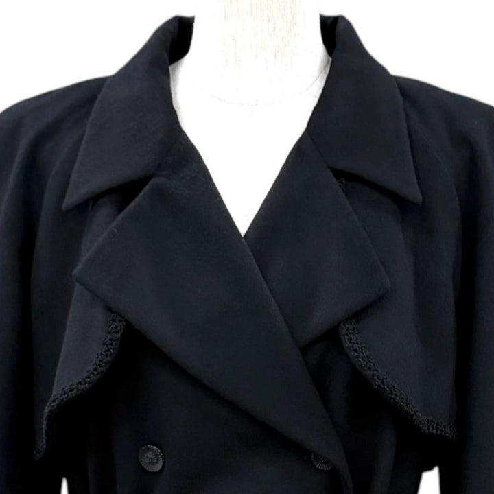 極美品★CHANEL シャネル P36435 カシミヤ100％ ベルト付 ココマークボタン ロングコート ブラック FR 40 フランス製 正規品 レディース