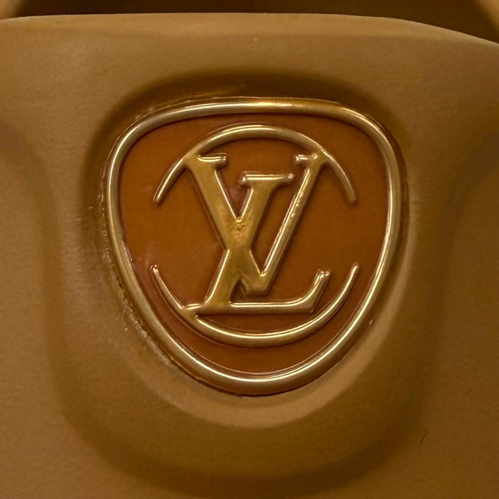 美品▼LOUIS VUITTON ルイヴィトン LVシャークライン ラバー モノグラム 厚底 スリッポン サンダル ブラウン 7 イタリア製 メンズ