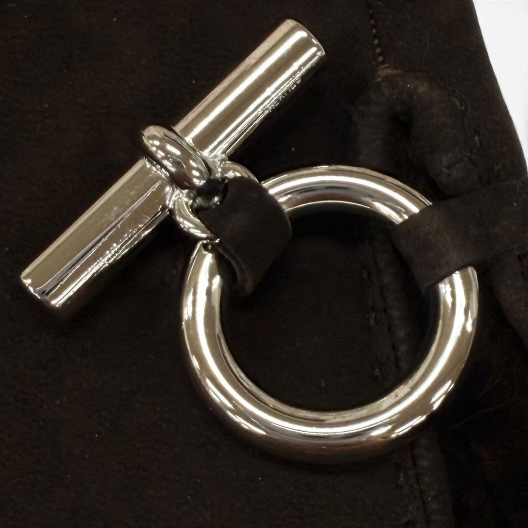美品★HERMES エルメス ムートン 裏地シルク100％ シルバー金具 グレナン金具 ムートンレザー グローブ 手袋 ブラウン 7.5 仏製 箱付き