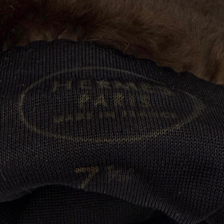 美品★HERMES エルメス ムートン 裏地シルク100％ シルバー金具 グレナン金具 ムートンレザー グローブ 手袋 ブラウン 7.5 仏製 箱付き