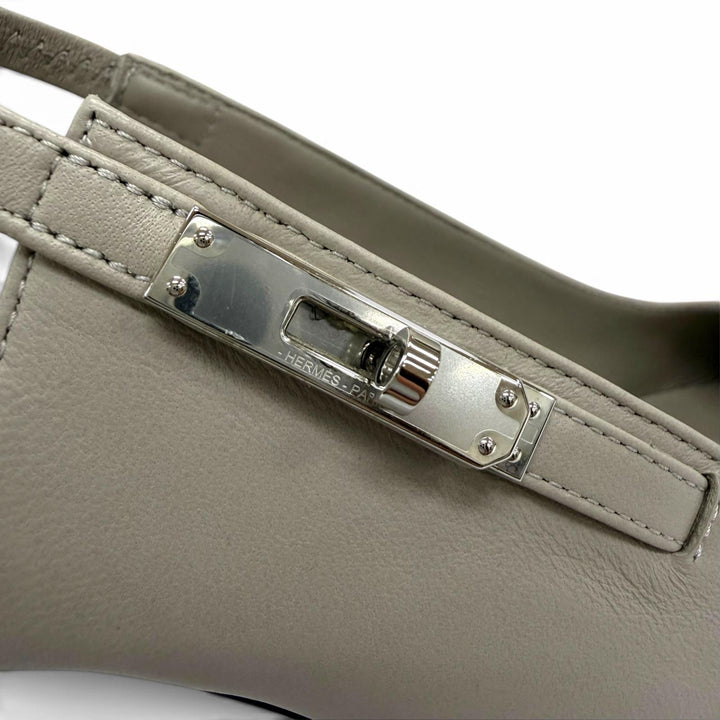 未使用品☆HERMES エルメス ラヴァー 80 シルバー金具 ケリーバックル レザー パンプス グレー IT 36.5 イタリア製 箱・保存袋付き