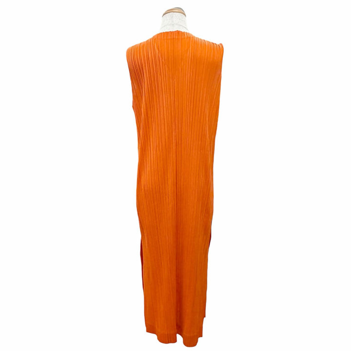 極美品△PLEATS PLEASE プリーツプリーズ イッセイミヤケ PP81-JE204 ロング ジレ ベスト オレンジ 3 日本製 正規品 レディース