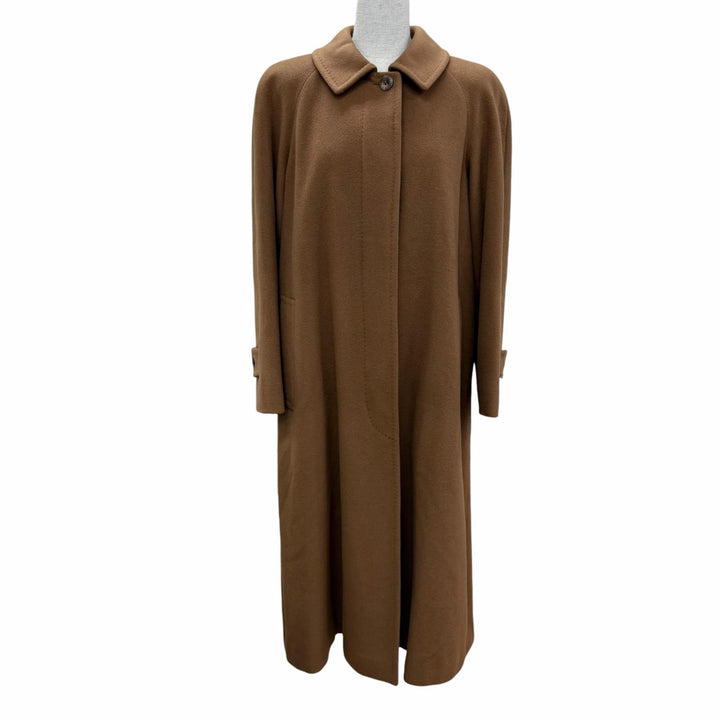 美品☆Burberrys バーバリー ヴィンテージ カシミヤ ウール ロゴボタン 比翼仕立て ロング丈 コート ブラウン 7 正規品 レディース