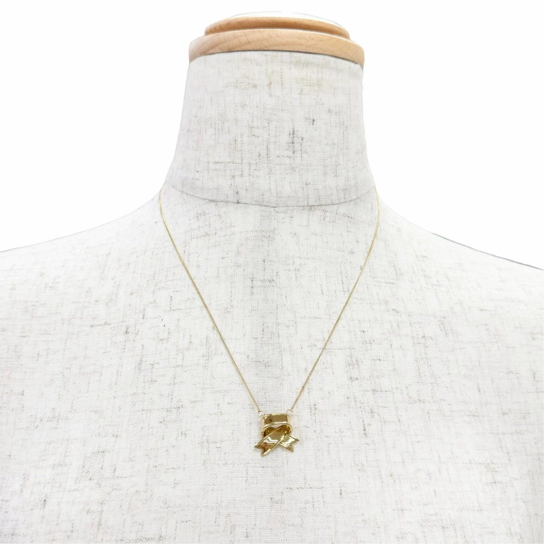 極美品△TIFFANY&amp;Co. ティファニー ヴィンテージ クロスリボンモチーフ ネックレス アクセサリー 750(YG) K18 イエローゴール 重量4.7g