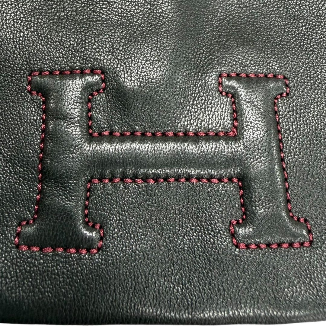 未使用品☆HERMES エルメス バスティーユ アニョー グラッセ Hロゴ刺繍 レザーグローブ 手袋 ブラック 6.5 フランス製 レディース 箱付き