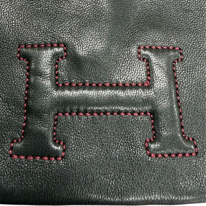 未使用品☆HERMES エルメス バスティーユ アニョー グラッセ Hロゴ刺繍 レザーグローブ 手袋 ブラック 6.5 フランス製 レディース 箱付き