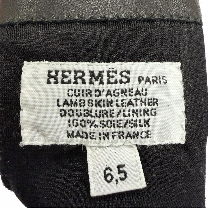 未使用品☆HERMES エルメス バスティーユ アニョー グラッセ Hロゴ刺繍 レザーグローブ 手袋 ブラック 6.5 フランス製 レディース 箱付き