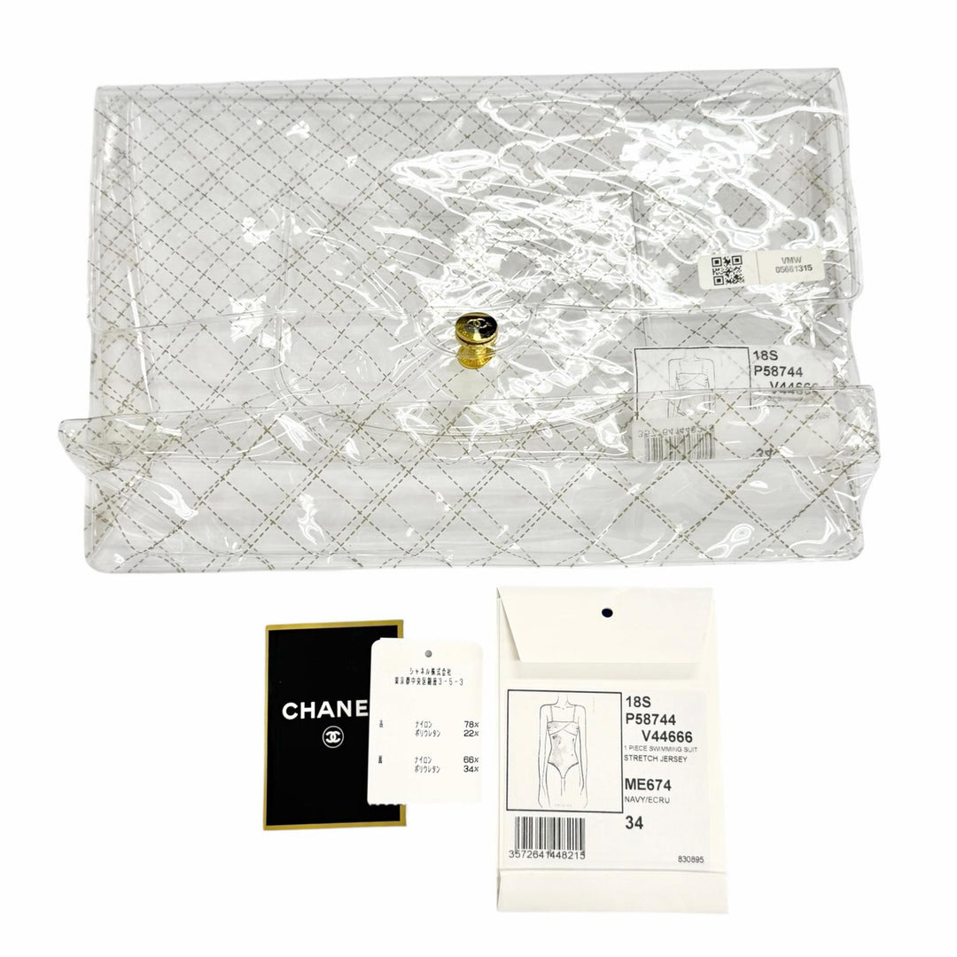 未使用品△CHANEL シャネル 18S P58744 ココマーク 水着 スイムウェア オールインワン ワンピース ブルー系 34 伊製 正規品 保存袋付き
