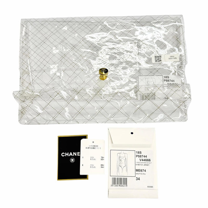 未使用品△CHANEL シャネル 18S P58744 ココマーク 水着 スイムウェア オールインワン ワンピース ブルー系 34 伊製 正規品 保存袋付き