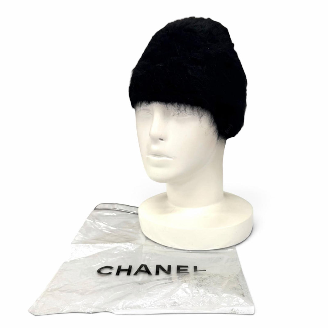 未使用品★CHANEL シャネル ヴィンテージ 02A P19735 アンゴラ100％ ラインストーン ココマーク ニット帽 ニットキャップ 2 保存袋付き