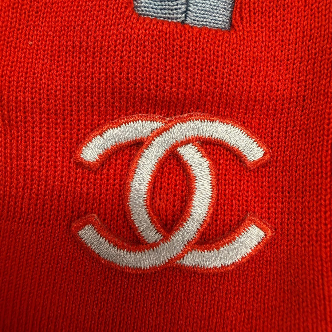 未使用品☆CHANEL シャネル ヴィンテージ 02S P19525 コットン100％ ココマーク ZIP UP ニット ベスト レッド ライトブルー FR 38 正規品