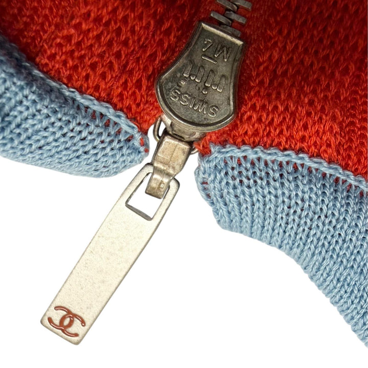 未使用品☆CHANEL シャネル ヴィンテージ 02S P19525 コットン100％ ココマーク ZIP UP ニット ベスト レッド ライトブルー FR 38 正規品