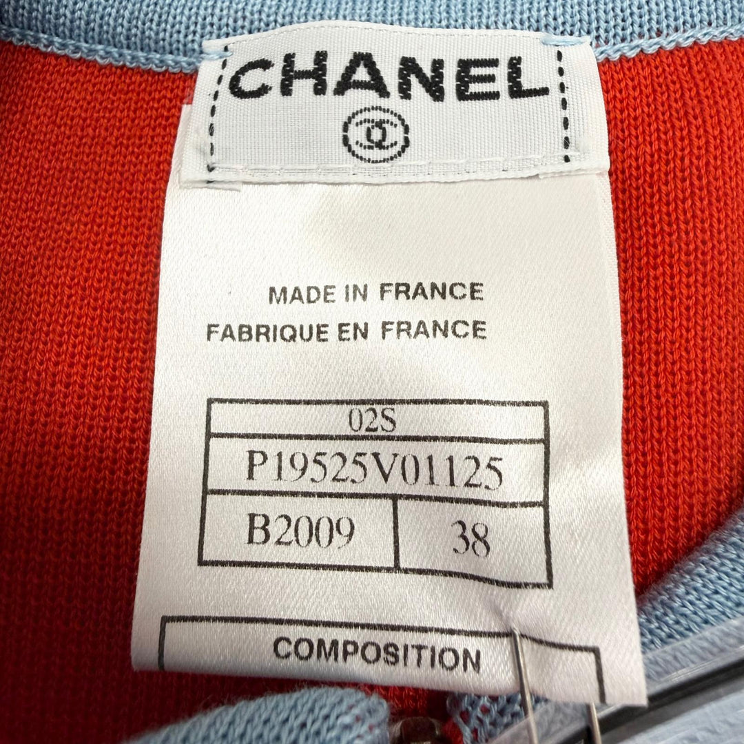 未使用品☆CHANEL シャネル ヴィンテージ 02S P19525 コットン100％ ココマーク ZIP UP ニット ベスト レッド ライトブルー FR 38 正規品