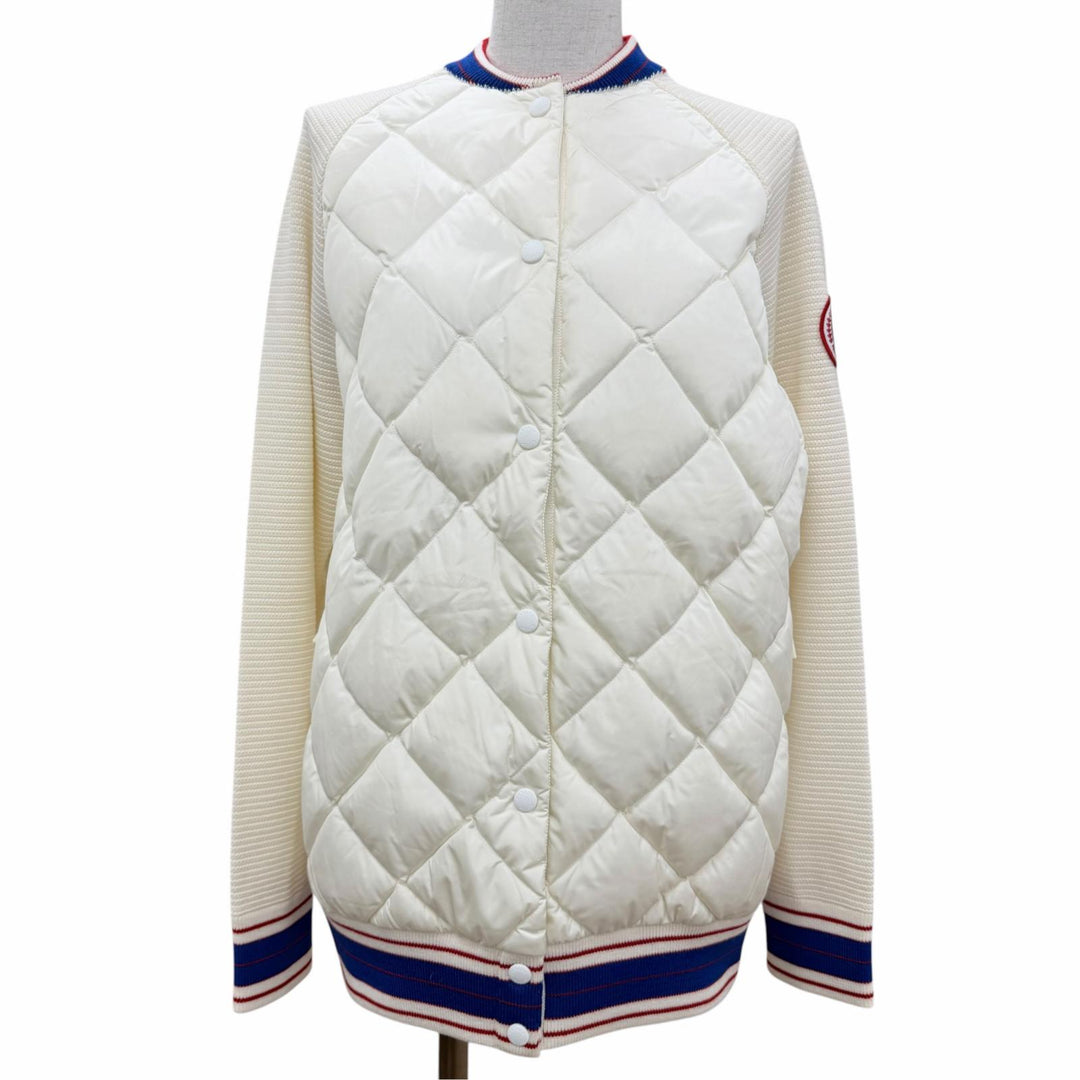 極美品☆CANADA GOOSE カナダグース 7032L1 ロゴワッペン キルティング ニット切替 ダウンジャケット アイボリー S カナダグースジャパン