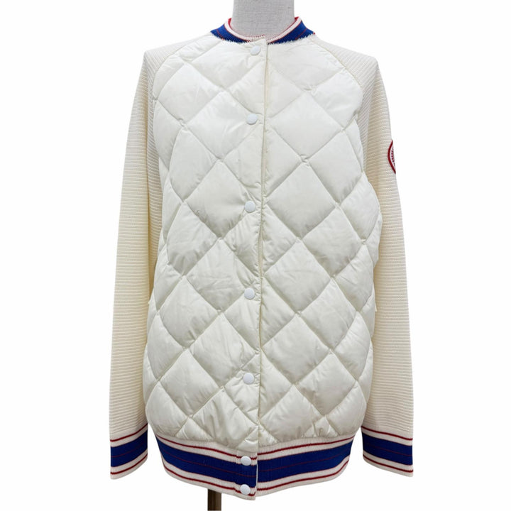極美品☆CANADA GOOSE カナダグース 7032L1 ロゴワッペン キルティング ニット切替 ダウンジャケット アイボリー S カナダグースジャパン