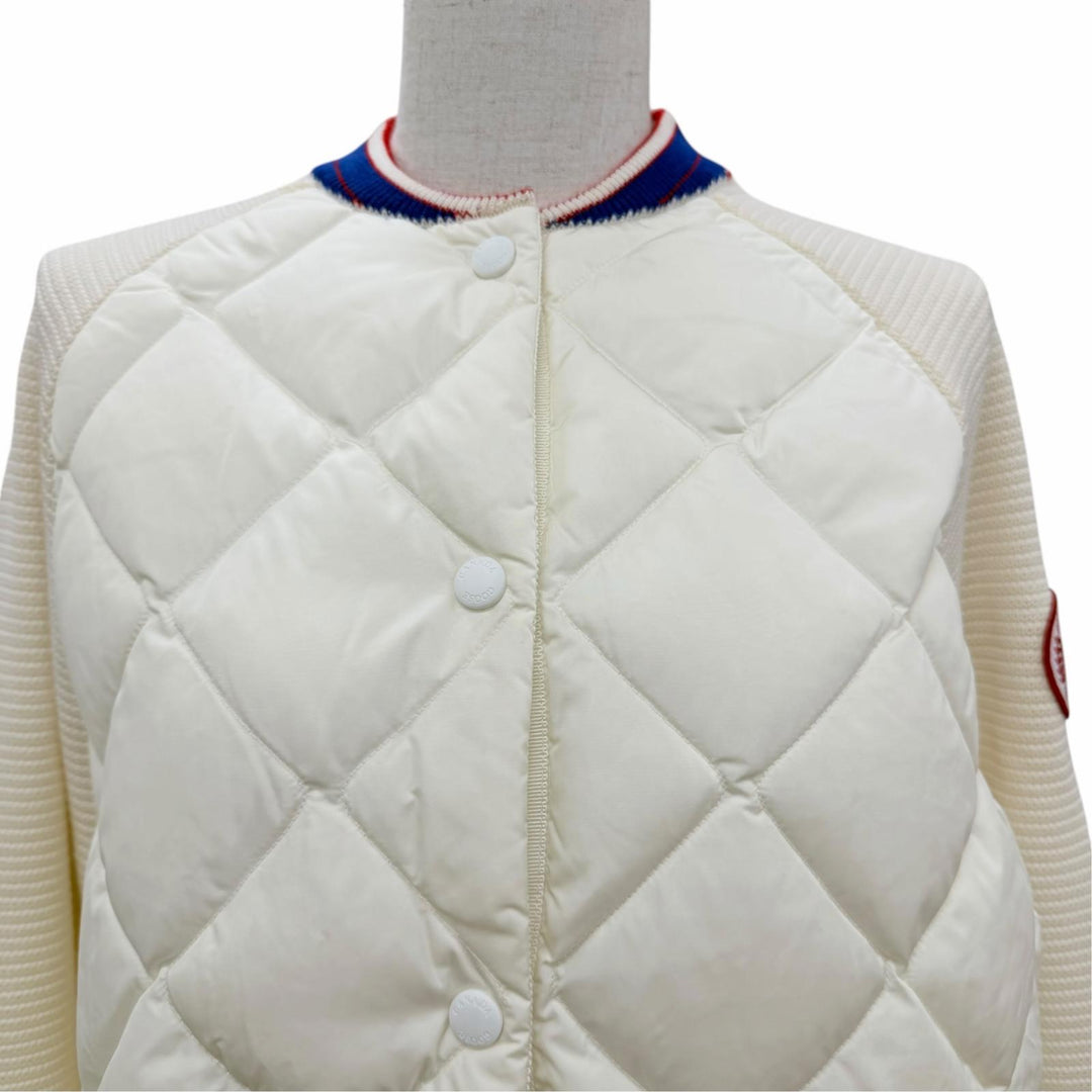 極美品☆CANADA GOOSE カナダグース 7032L1 ロゴワッペン キルティング ニット切替 ダウンジャケット アイボリー S カナダグースジャパン