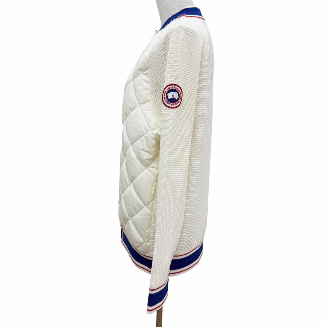 極美品☆CANADA GOOSE カナダグース 7032L1 ロゴワッペン キルティング ニット切替 ダウンジャケット アイボリー S カナダグースジャパン