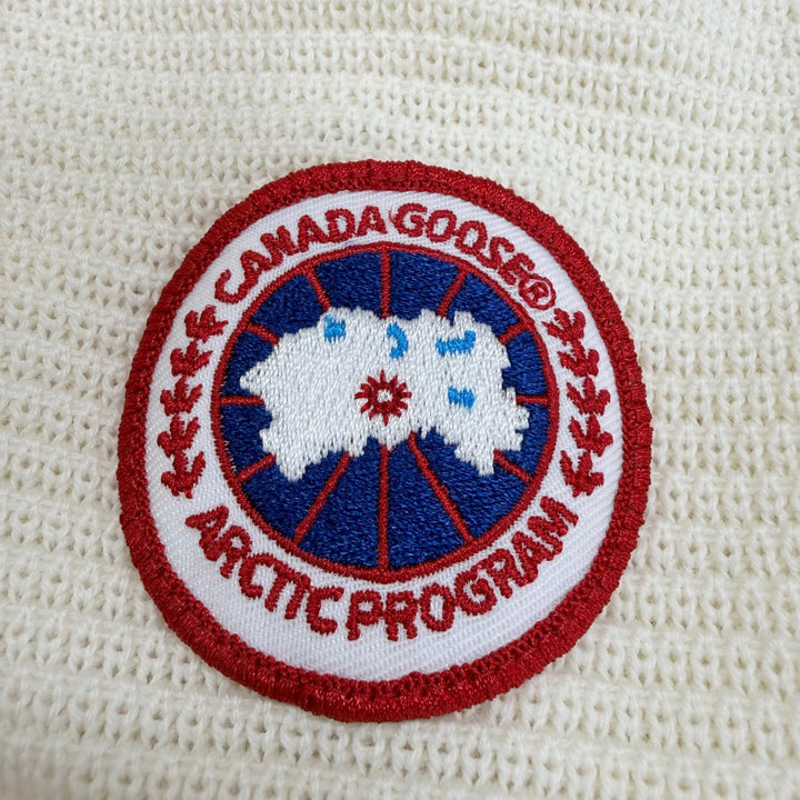極美品☆CANADA GOOSE カナダグース 7032L1 ロゴワッペン キルティング ニット切替 ダウンジャケット アイボリー S カナダグースジャパン