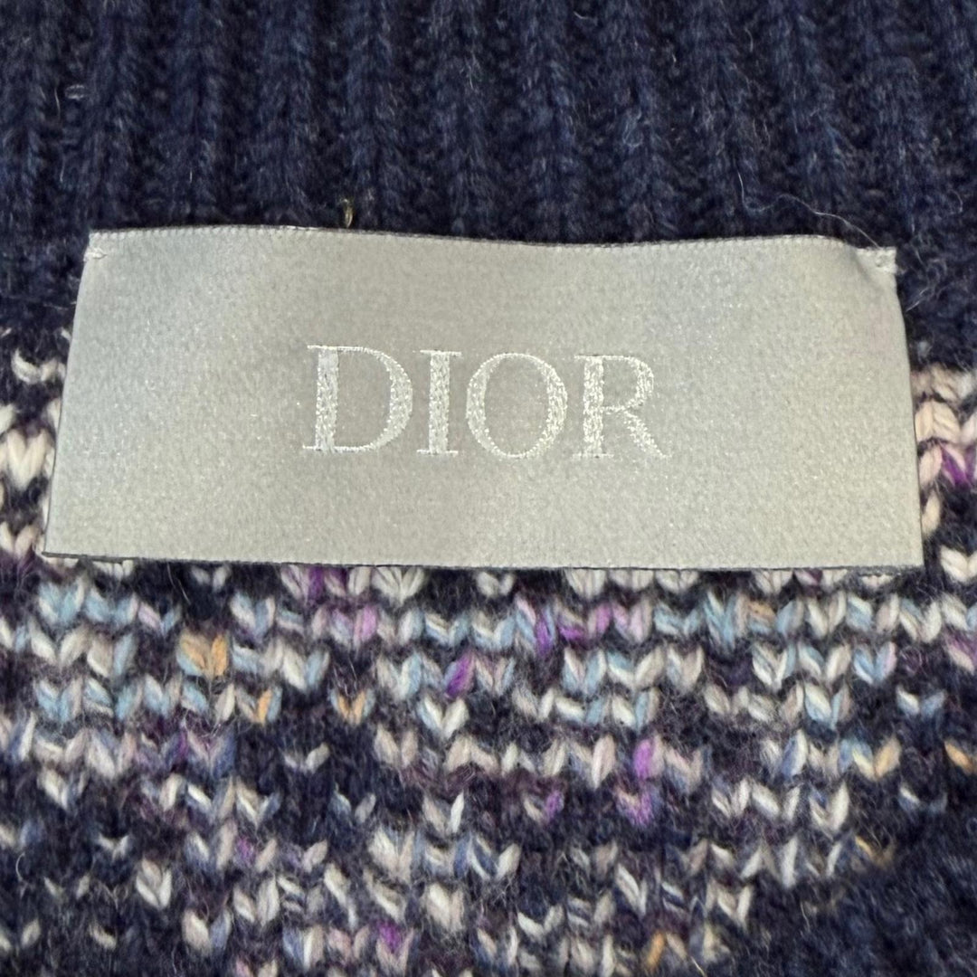 極美品▼DIOR ディオール オム 393M662AT344 ウール100% オブリーク ジャガード ニットベスト ネイビー XXL イタリア製 正規品 メンズ