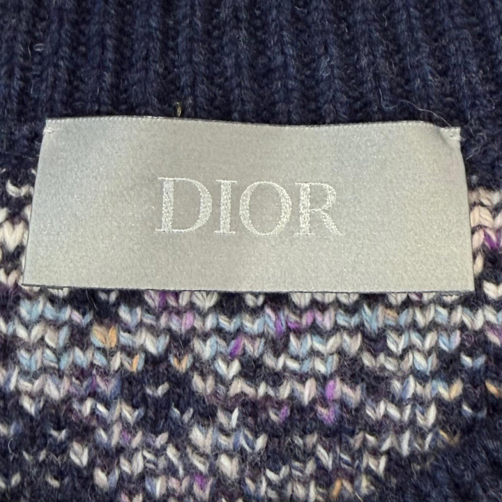 極美品▼DIOR ディオール オム 393M662AT344 ウール100% オブリーク ジャガード ニットベスト ネイビー XXL イタリア製 正規品 メンズ