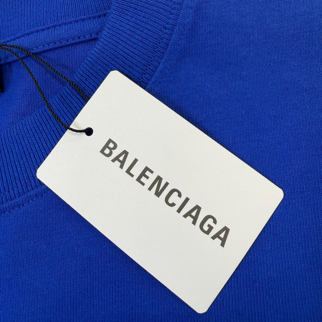 未使用品▼BALENCIAGA バレンシアガ 612966 NEWS Logo Tee コットン ロゴプリント クルーネック 半袖Ｔシャツ ブルー XS 正規品 メンズ