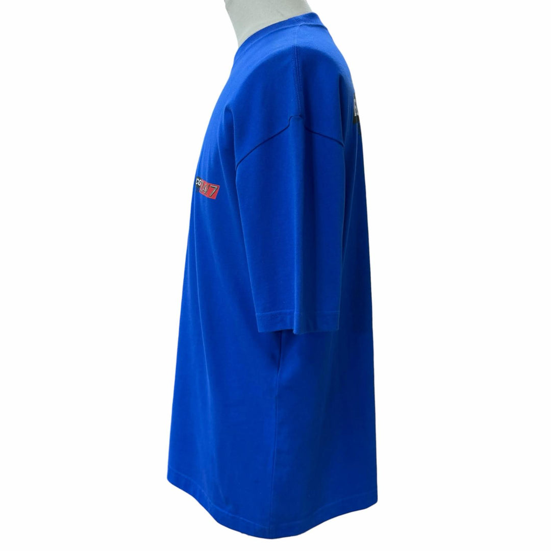 未使用品▼BALENCIAGA バレンシアガ 612966 NEWS Logo Tee コットン ロゴプリント クルーネック 半袖Ｔシャツ ブルー XS 正規品 メンズ