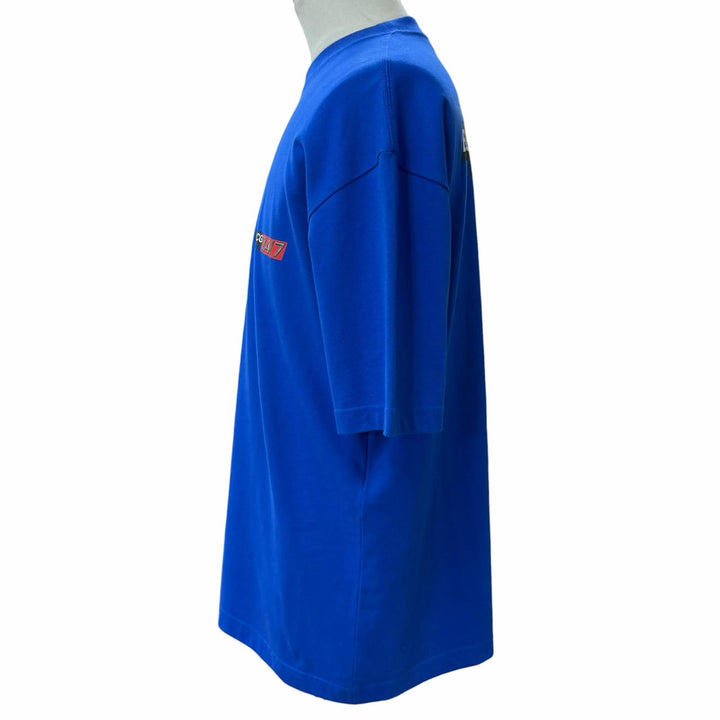 未使用品▼BALENCIAGA バレンシアガ 612966 NEWS Logo Tee コットン ロゴプリント クルーネック 半袖Ｔシャツ ブルー XS 正規品 メンズ