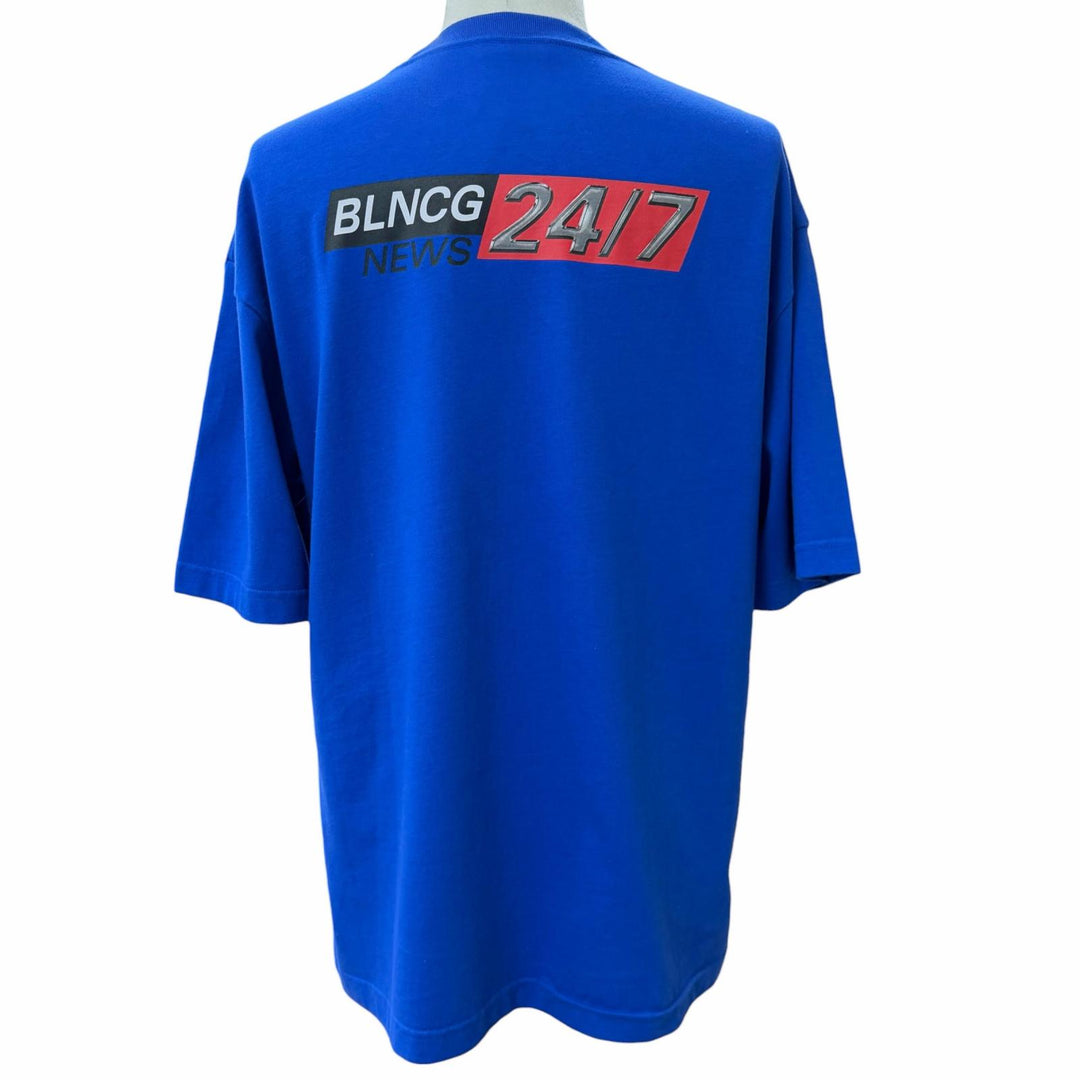 未使用品▼BALENCIAGA バレンシアガ 612966 NEWS Logo Tee コットン ロゴプリント クルーネック 半袖Ｔシャツ ブルー XS 正規品 メンズ
