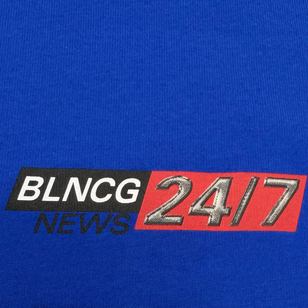 未使用品▼BALENCIAGA バレンシアガ 612966 NEWS Logo Tee コットン ロゴプリント クルーネック 半袖Ｔシャツ ブルー XS 正規品 メンズ