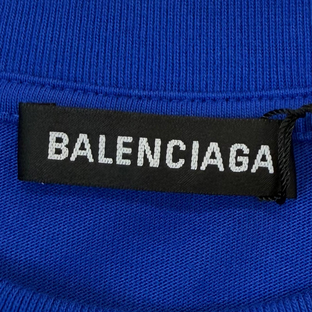 未使用品▼BALENCIAGA バレンシアガ 612966 NEWS Logo Tee コットン ロゴプリント クルーネック 半袖Ｔシャツ ブルー XS 正規品 メンズ