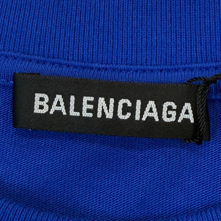 未使用品▼BALENCIAGA バレンシアガ 612966 NEWS Logo Tee コットン ロゴプリント クルーネック 半袖Ｔシャツ ブルー XS 正規品 メンズ