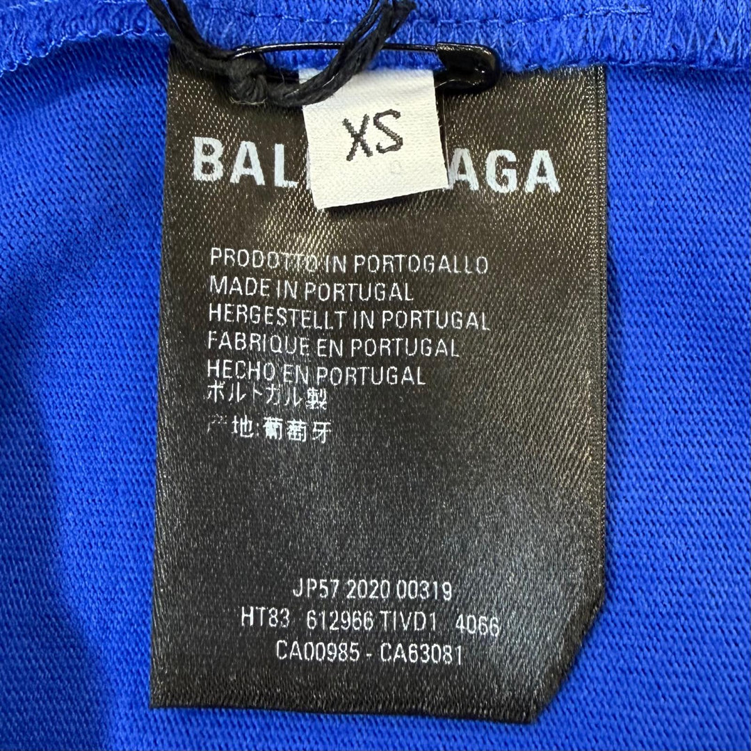 未使用品▼BALENCIAGA バレンシアガ 612966 NEWS Logo Tee コットン ロゴプリント クルーネック 半袖Ｔシャツ ブルー XS 正規品 メンズ