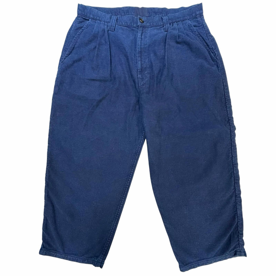 極美品▼PORTER CLASSIC ポータークラシック コットン100% ロゴワッペン付き タック ワイドパンツ ネイビー XL 日本製 正規品 メンズ