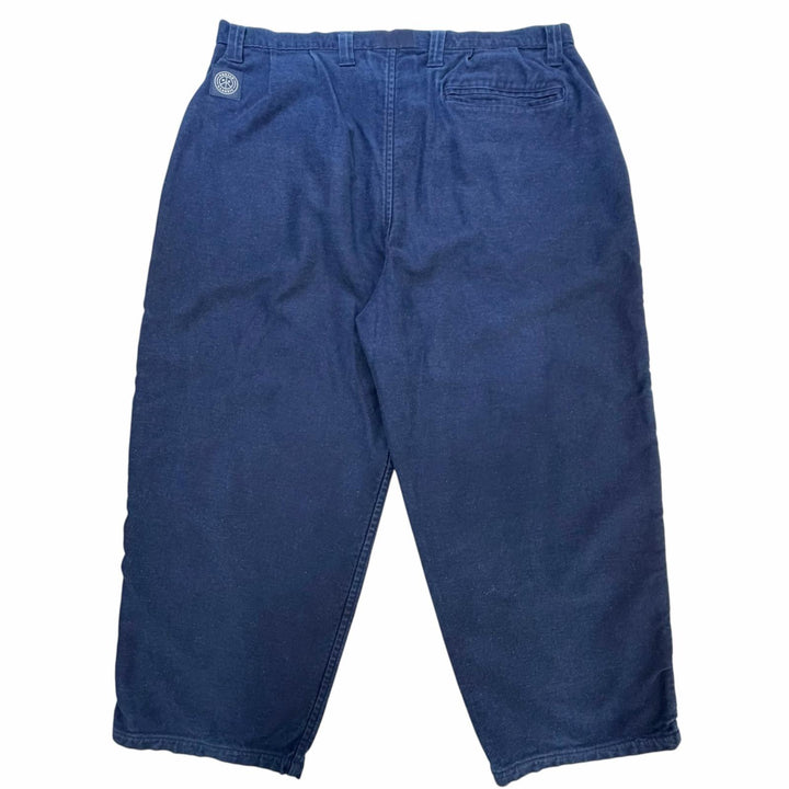 極美品▼PORTER CLASSIC ポータークラシック コットン100% ロゴワッペン付き タック ワイドパンツ ネイビー XL 日本製 正規品 メンズ