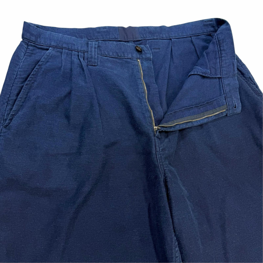 極美品▼PORTER CLASSIC ポータークラシック コットン100% ロゴワッペン付き タック ワイドパンツ ネイビー XL 日本製 正規品 メンズ