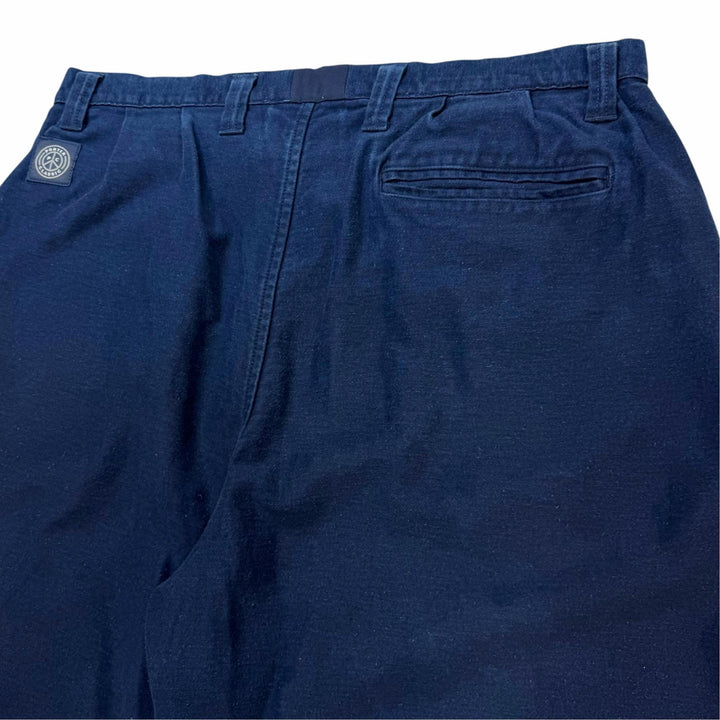 極美品▼PORTER CLASSIC ポータークラシック コットン100% ロゴワッペン付き タック ワイドパンツ ネイビー XL 日本製 正規品 メンズ
