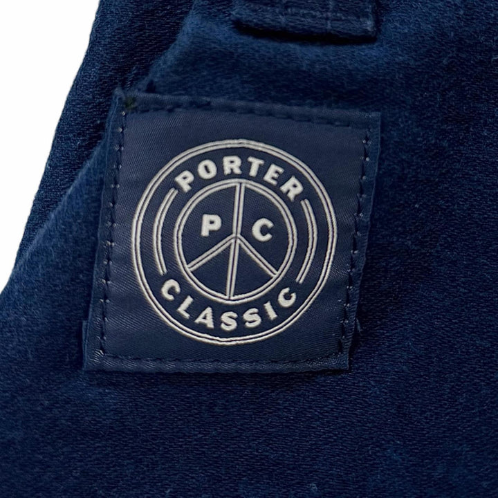 極美品▼PORTER CLASSIC ポータークラシック コットン100% ロゴワッペン付き タック ワイドパンツ ネイビー XL 日本製 正規品 メンズ