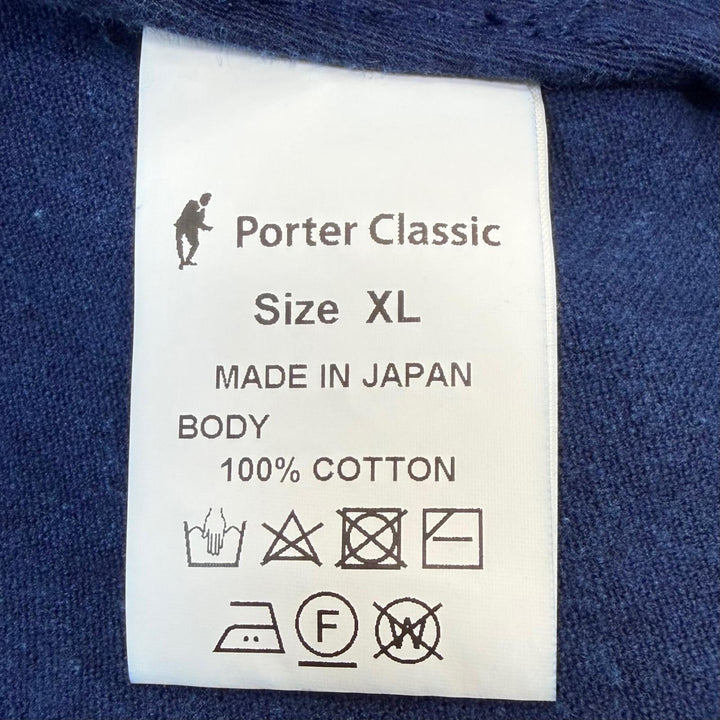 極美品▼PORTER CLASSIC ポータークラシック コットン100% ロゴワッペン付き タック ワイドパンツ ネイビー XL 日本製 正規品 メンズ