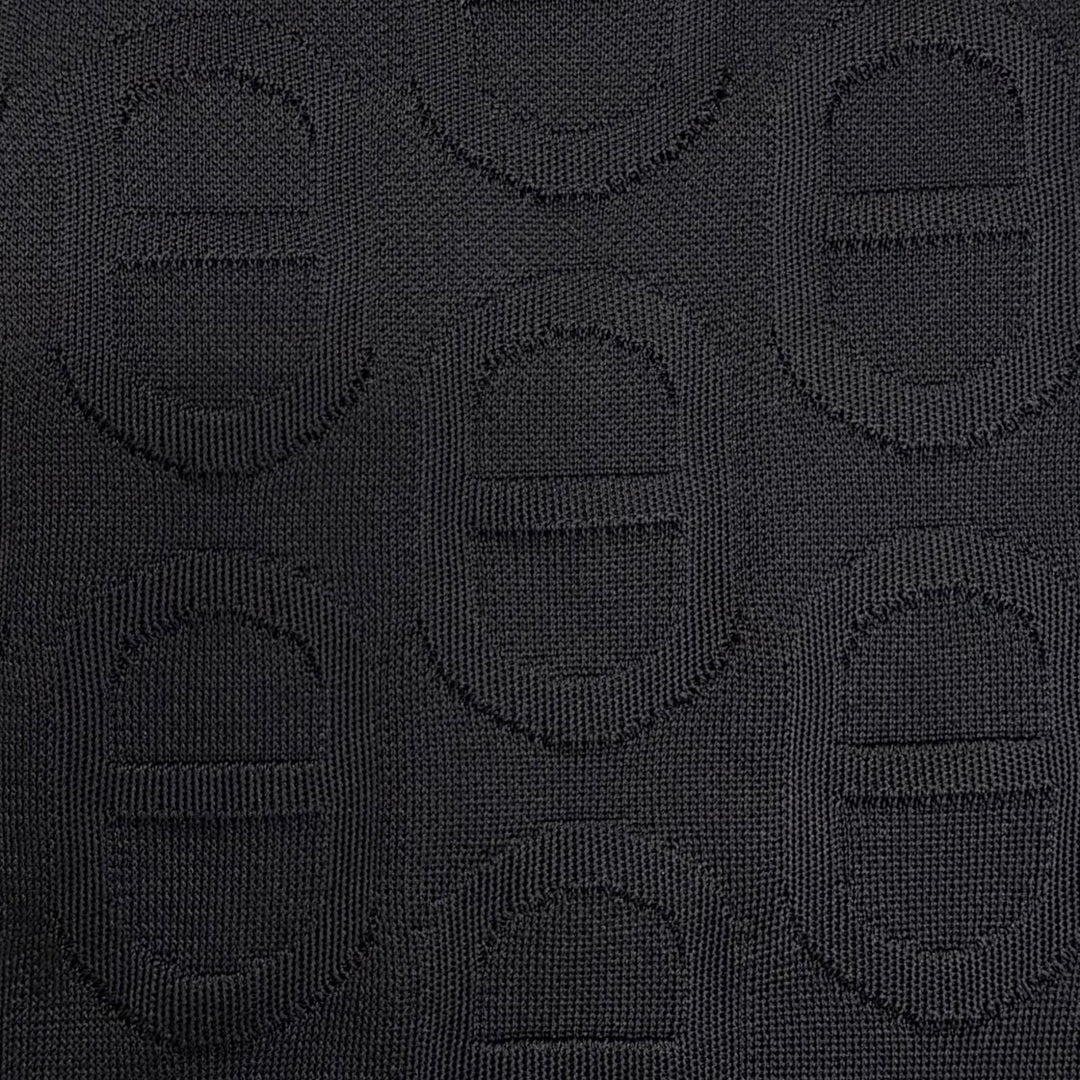 極美品△HERMES エルメス シルク100% シェーヌダンクルデザイン 総柄 半袖ニット トップス ブラック IT 40 イタリア製 レディース
