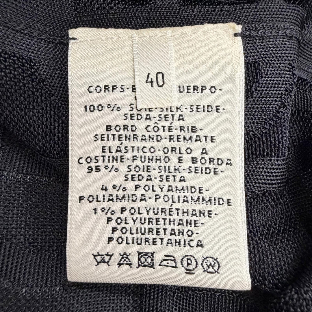 極美品△HERMES エルメス シルク100% シェーヌダンクルデザイン 総柄 半袖ニット トップス ブラック IT 40 イタリア製 レディース