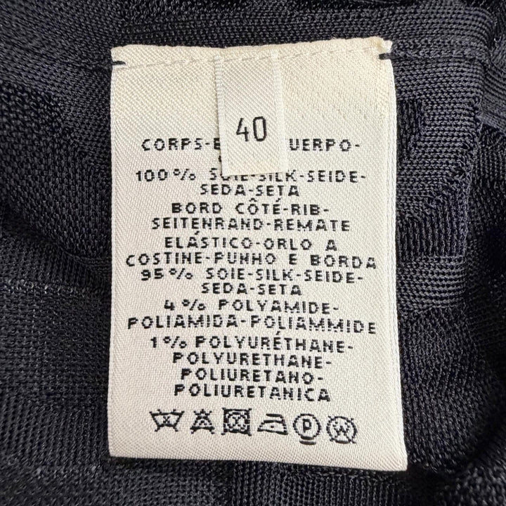 極美品△HERMES エルメス シルク100% シェーヌダンクルデザイン 総柄 半袖ニット トップス ブラック IT 40 イタリア製 レディース
