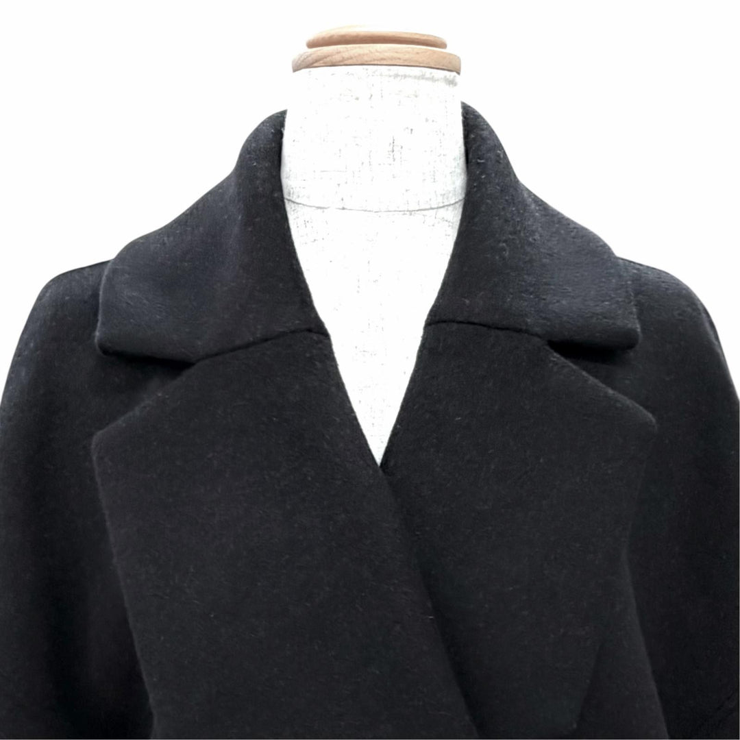 極美品△ENFOLD エンフォルド 300GA130-2300 ウール サイドスリット リバーコート ロングコート ブラック 36 正規品 レディース オススメ