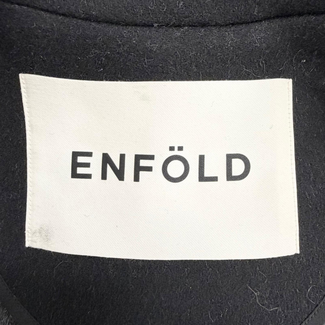 極美品△ENFOLD エンフォルド 300GA130-2300 ウール サイドスリット リバーコート ロングコート ブラック 36 正規品 レディース オススメ