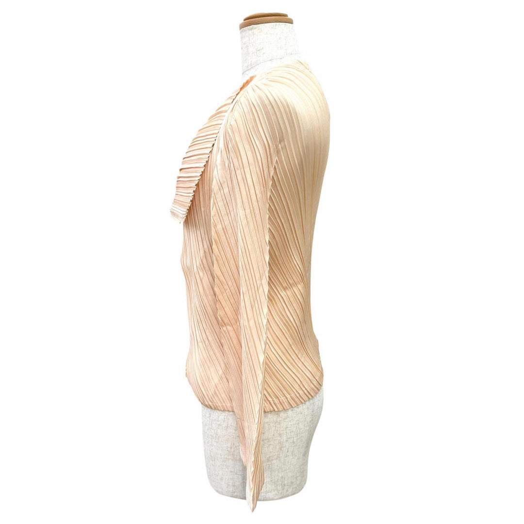 極美品△ISSEY MIYAKE イッセイミヤケ 23SS IM31FD671 プリーツ 変形デザイン ジップアップ カーディガン ライトベージュ 2 正規品