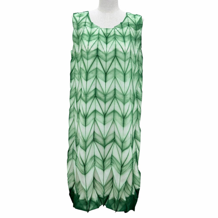 極美品☆ISSEY MIYAKE イッセイミヤケ IM02FH666 ノースリーブ ワンピース グリーン系 ホワイト 2 日本製 正規品 レディース