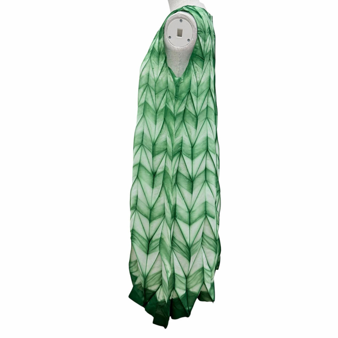極美品☆ISSEY MIYAKE イッセイミヤケ IM02FH666 ノースリーブ ワンピース グリーン系 ホワイト 2 日本製 正規品 レディース